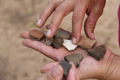 pottery shards, created shortly after relocation, found in the fields at Hannah Farm