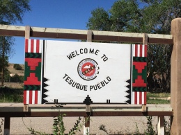 Entrance to Tesuque Pueblo. Photography is not allowed within the Pueblo, and we had to receive permission from the governor and tribal council to take and publicize the photos of the garden. Photo by Elizabeth Hoover