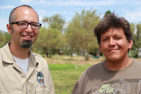 Alan Bacock with garden specialist Joe Miller. Photo by Angelo Baca