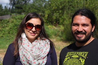 Valerie Segrest (Muckleshoot) Community Nutritionist and Project Coordinator. Miguel Hernandez, Community Gardner and Project Assistant for the Muckleshoot Food Sovereignty Project. Photo by Angelo Baca. 