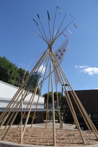 Tipi in front of Little Earth of United Tribes housing complex. Photo by Angelo Baca