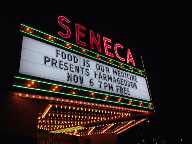 FIOM sponsored a free film series at the Ryan Evans Seneca theatre, a local landmark. Photo courtesy of Food Is Our Medicine