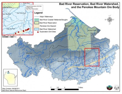 Bad River Reservation, Bad River watershed, and the Penokee Mountain ore body. Photo courtesy of Indian Country Today