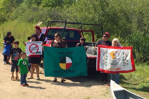 Supporters on Big Bear Landing at Big Rice Lake. Photo by Elizabeth Hoover
