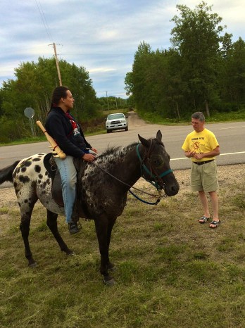 Winona LaDuke and Bill Kitchen, and anti-fracking proponent from upstate NY who drove 1500 miles out to meet the ride. Photo by Elizabeth Hoover