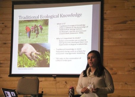 Natasha Myhal discussed her work as a research intern at the Salish Kootenai College, where she interviewed elders and camas harvesters in Montana about traditional uses of the plant, and where it flourishes. Photo by Elizabeth Hoover 