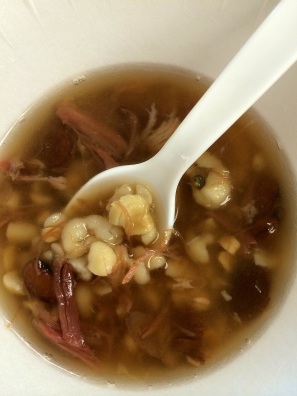 Corn soup (smoked pork, beans, Oneida white corn). Photo by Elizabeth Hoover